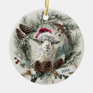 Ornamento De Cerâmica Coroa de Natal Cabra Angora