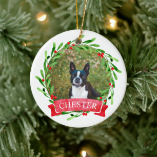 Ornamento De Cerâmica Coroa de Natal com Foto de Cachorro
