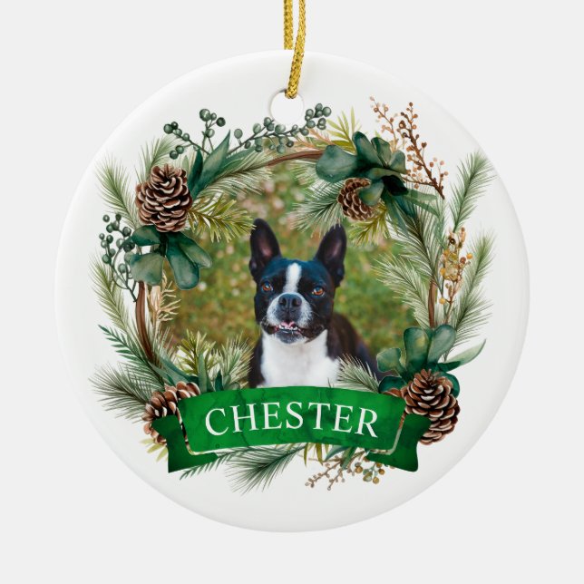 Ornamento De Cerâmica Coroa de Natal de Cachorro (Frente)
