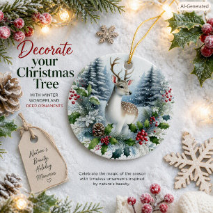 Ornamento De Cerâmica Coroa de Natal de Cerâmica com Cervos da Floresta 