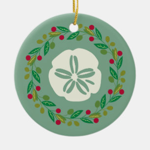 Ornamento De Cerâmica Coroa de Natal de Concha de Dólar de Areia