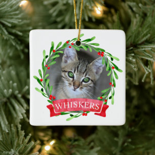 Ornamento De Cerâmica Coroa de Natal de Fotos de Gatos