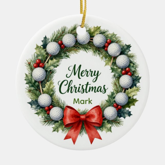 Ornamento De Cerâmica Coroa de Natal de Golfe (Frente)