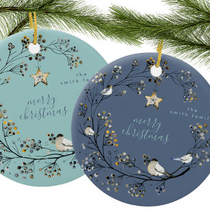 Ornamento De Cerâmica Coroa de Natal de Inverno Gelo Azul Ano Novo