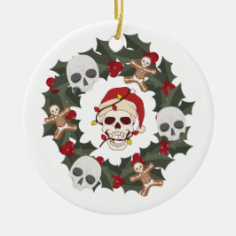 Ornamento De Cerâmica Coroa de Natal decorada com Esqueleto em uma