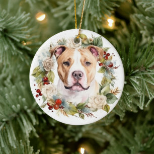 Ornamento De Cerâmica Coroa de Natal Festiva do American Staffordshire