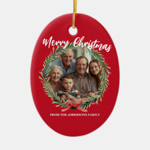 Ornamento De Cerâmica Coroa de Natal Foto Personalizada Família N