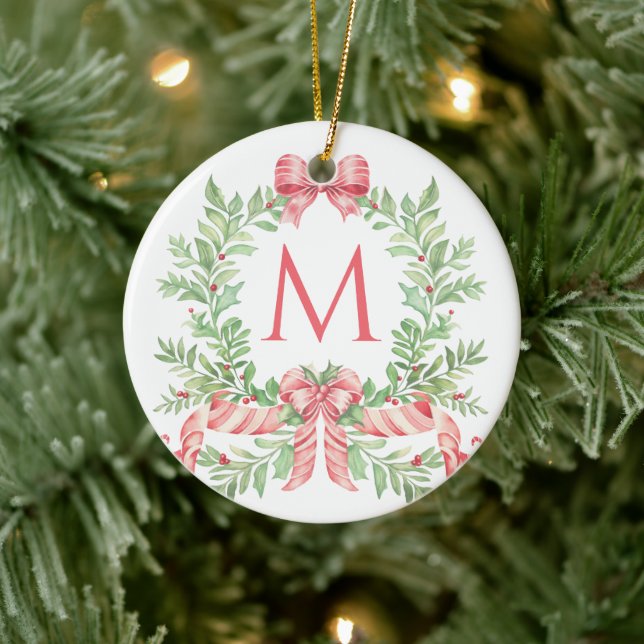 Ornamento De Cerâmica Coroa de Natal Monograma (Árvore)