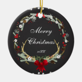 Ornamento De Cerâmica Coroa de Natal Rústica com Galhada Feriado Persona