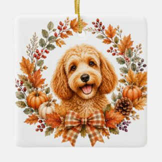 Ornamento De Cerâmica Coroa de Outono de Cockapoo