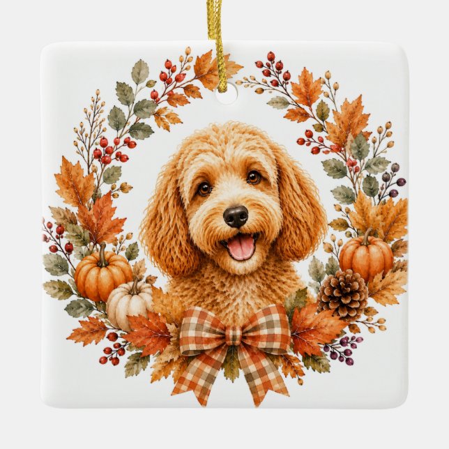 Ornamento De Cerâmica Coroa de Outono de Cockapoo (Frente)