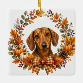 Ornamento De Cerâmica Coroa de Outono de Dachshund