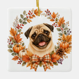 Ornamento De Cerâmica Coroa de Outono de Pug