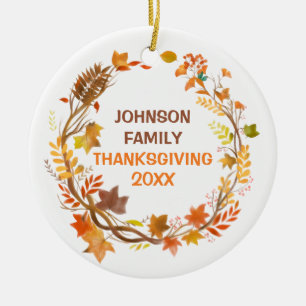 Ornamento De Cerâmica Coroa de Outono personalizada para o Dia de Ação d