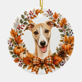 Ornamento De Cerâmica Coroa de Outono Whippet