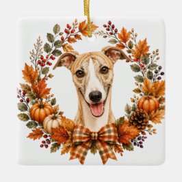 Ornamento De Cerâmica Coroa de Outono Whippet