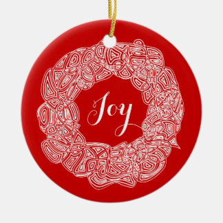 Ornamento De Cerâmica Coroa de Scribbleprints - Branco sobre Vermelho