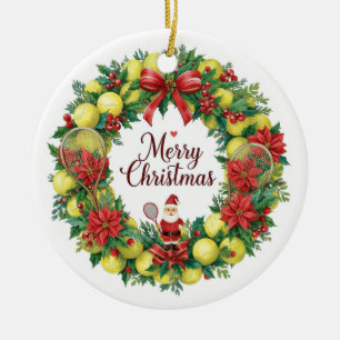 Ornamento De Cerâmica Coroa de Ténis para o Natal com Papai Noel