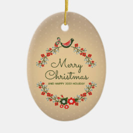 Ornamento De Cerâmica Coroa Floral Vintage Natal