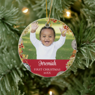 Ornamento De Cerâmica Coroa Personalizada PRIMEIRO NATAL DO BEBÊ