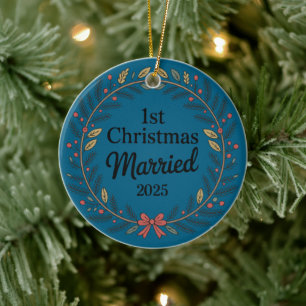 Ornamento De Cerâmica Coroa Rústica Elegante 1º Natal Casados
