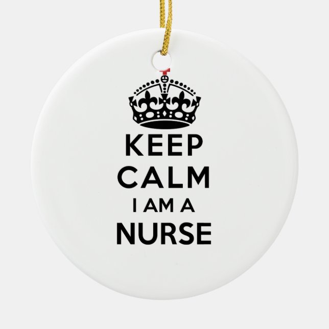 Ornamento De Cerâmica Coroa vermelha Mantenha calma Eu sou enfermeira (Frente)