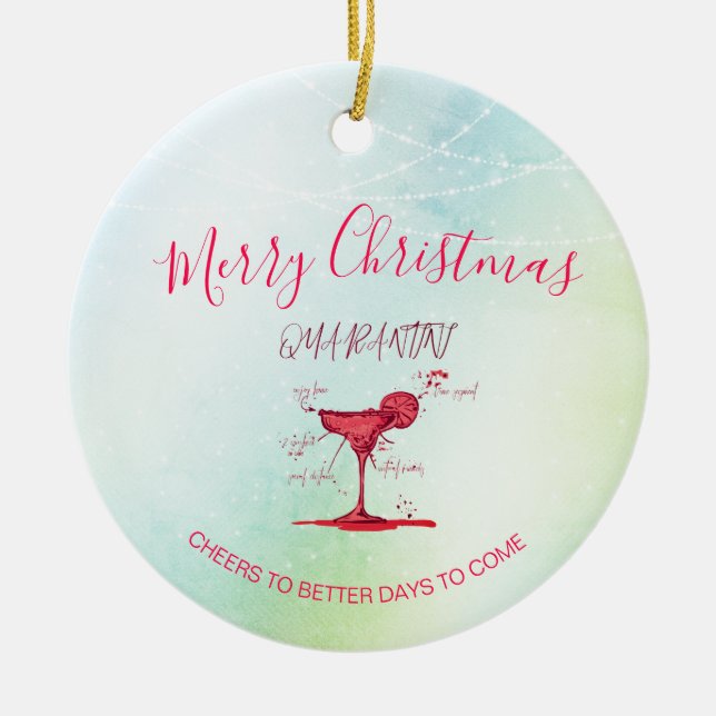 Ornamento De Cerâmica Corona Christmas Holiday Green Quarantini Martini (Frente)