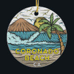 Ornamento De Cerâmica Coronado Beach California Vintage Cerâmica Ornamen<br><div class="desc">A ilustração desenhada à mão de Coronado Beach com montanhas e ondas oceânicas ao fundo. Perfeito para quem ama visitar Coronado Beach.</div>