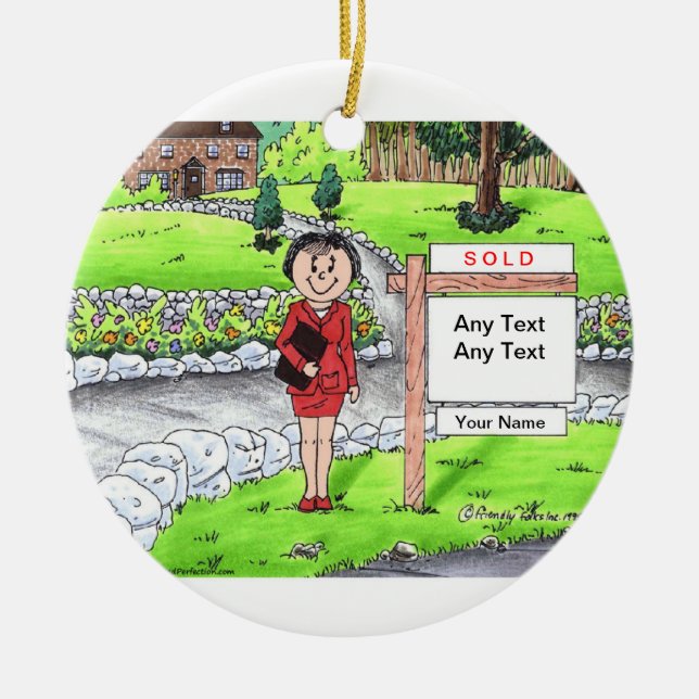 Ornamento De Cerâmica Corretor de imóveis - fêmea (Frente)