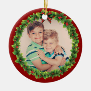 Ornamento De Cerâmica Corrida de Natal Personalizada Adicionar Foto Verm