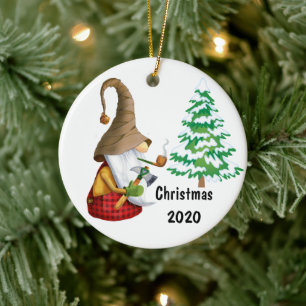 Ornamento De Cerâmica Cortando Nossa Árvore De Natal