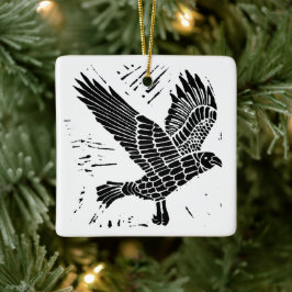 Ornamento De Cerâmica Corte de Raven Lino Voador Negro e Branco