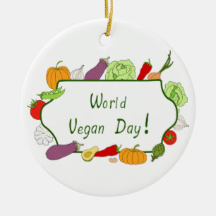 Ornamento De Cerâmica Corte Minimalista do Dia Mundial da Vegetariana