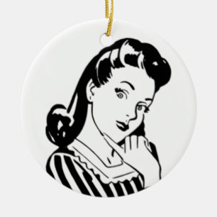 Ornamento De Cerâmica Corte retro da mulher que relata o Natal engraçad