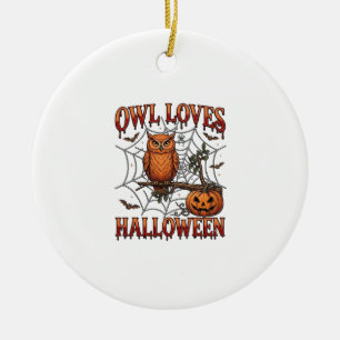 Ornamento De Cerâmica Coruja Ama a Teia de Aranha Laranja do Abóbora de