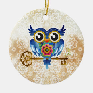 Ornamento De Cerâmica Coruja da chave de esqueleto