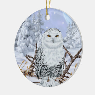 Ornamento De Cerâmica Coruja da Neve na Neve