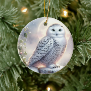 Ornamento De Cerâmica Coruja da Neve no Jardim de Inverno Iluminado pela