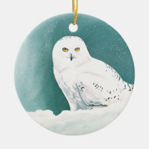 Ornamento De Cerâmica Coruja das Neves Céu de Inverno Ártico Neve Azul-V