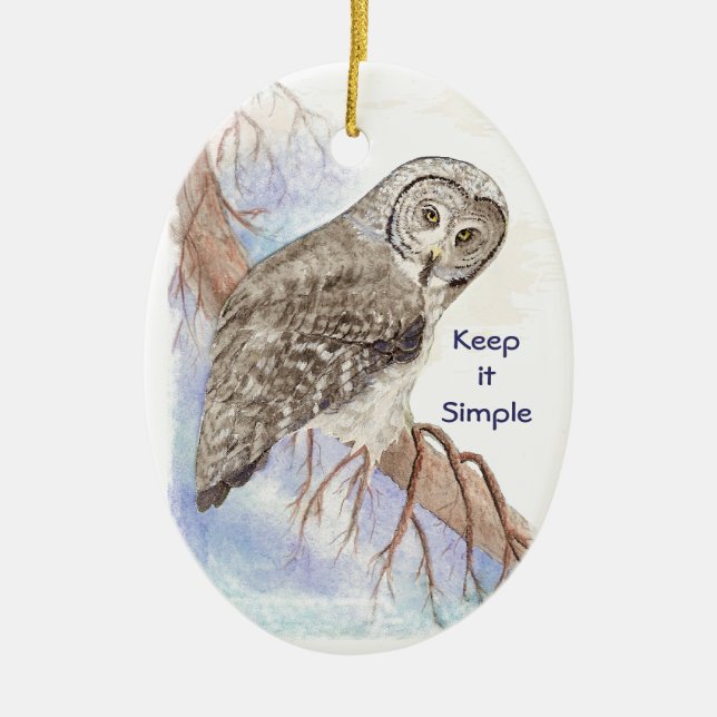 Ornamento De Cerâmica Coruja de Aquarela Personalizada Datada Mantenha-a (Frente)