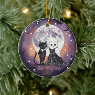 Ornamento De Cerâmica Coruja de Gato Engajada de 1rua com Nome