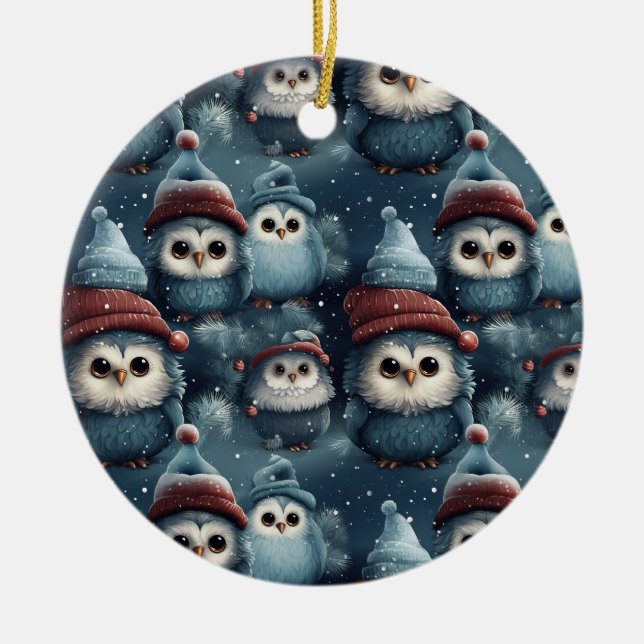 Ornamento De Cerâmica Coruja de Natal (Frente)