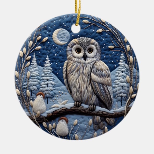 Ornamento De Cerâmica Coruja de Quirstmas Azul 3D (Frente)