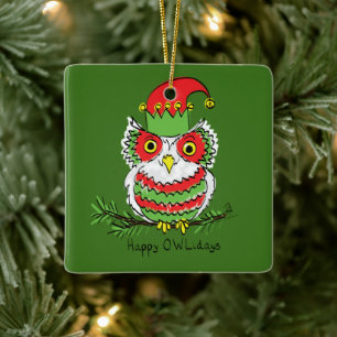 Ornamento De Cerâmica Coruja divertida de Natal fofa para crianças