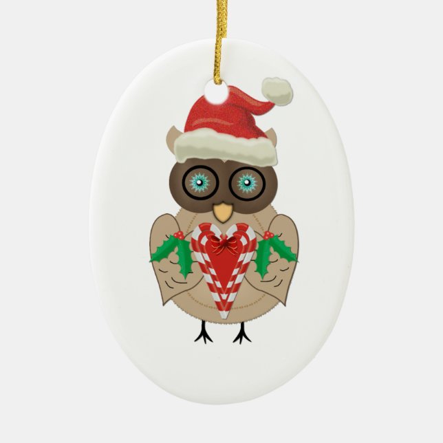 Ornamento De Cerâmica Coruja do Natal (Frente)