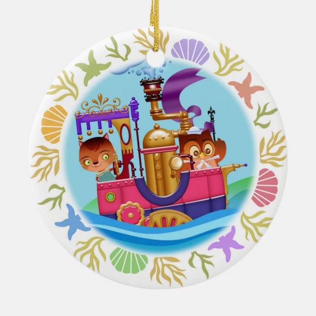 Ornamento De Cerâmica Coruja e o gatinho (Traseira)