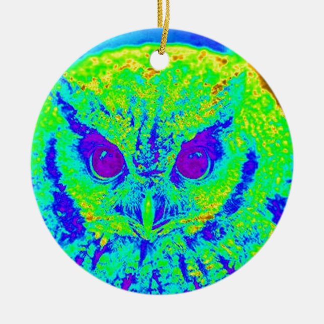 Ornamento De Cerâmica coruja fluorescente (Frente)