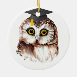 Ornamento De Cerâmica Coruja Sábica do Ano de Graduação Personalizada