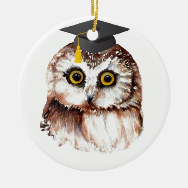 Ornamento De Cerâmica Coruja Sábica do Ano de Graduação Personalizada (Frente)