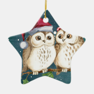 Ornamento De Cerâmica Corujas de feliz-natal